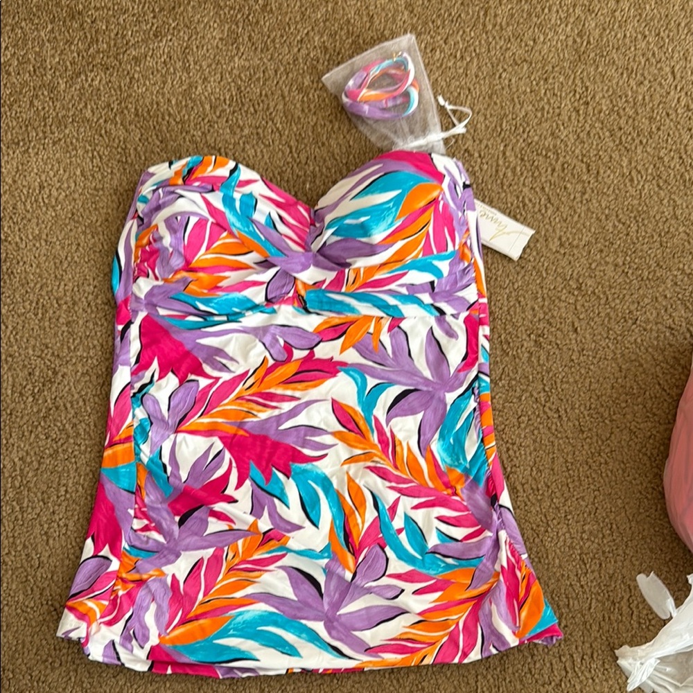 Anne Cole Multicolor Tropical Print Swim Top
